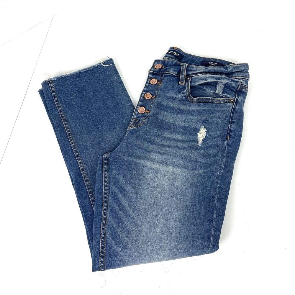 VIGOSS Stevie Crop Straight Jeans Size 29 Midrise Distressed Button Fly Raw Hem